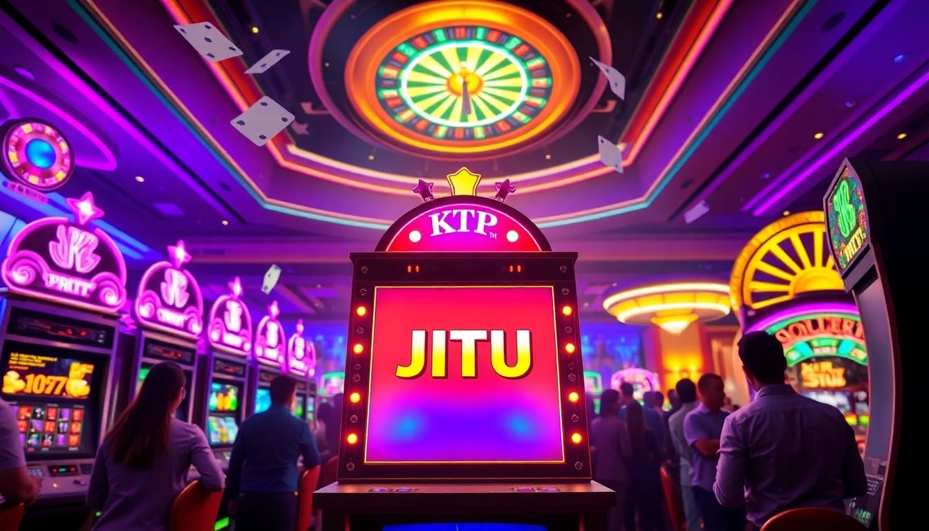 Engage with KTP JITU's exciting online slots as players aim for jackpots amidst colorful casino visuals.