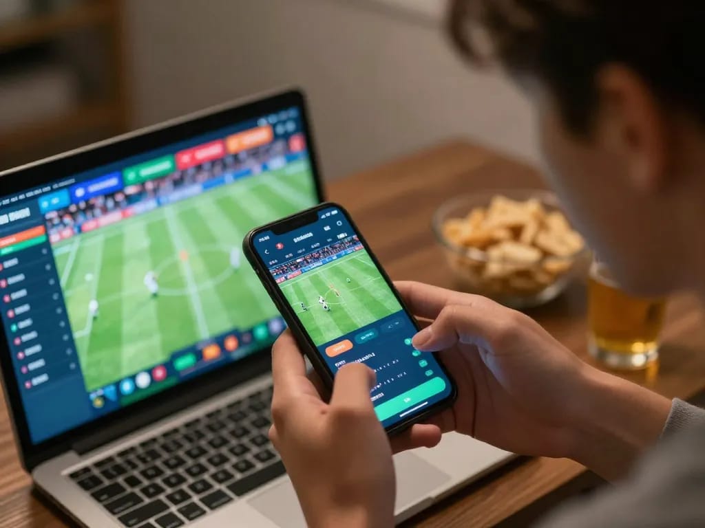 Engage in live sports betting on bk8 using a smartphone in a cozy atmosphere