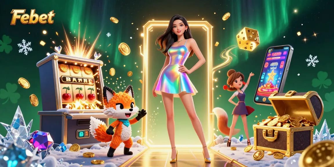Experience Febet's thrilling energy with dazzling casino elements and dynamic characters.