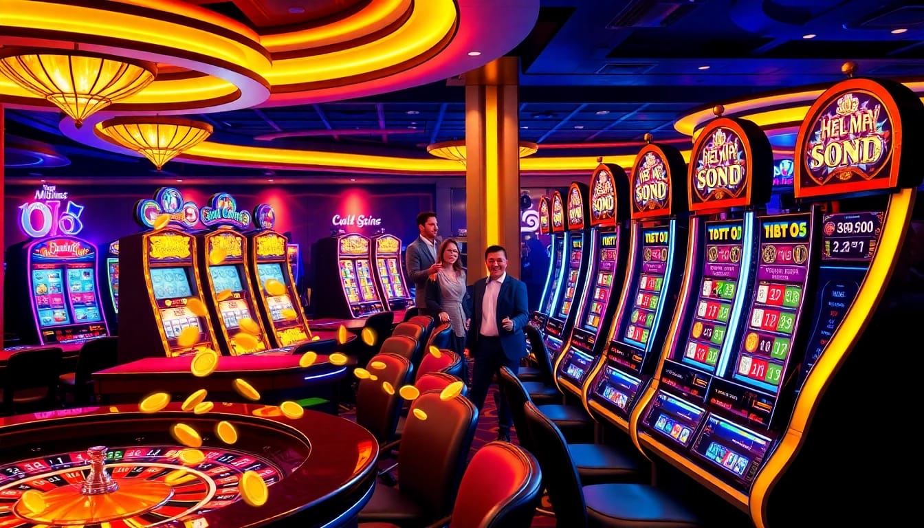 Winning at an idnslot machine in a vibrant casino setting filled with excitement and celebration.