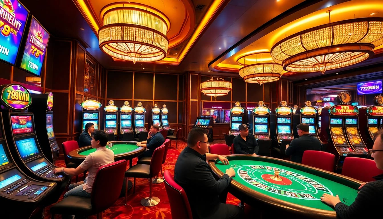 Experience the excitement of 789WIN with players enjoying poker, roulette, and slot games.