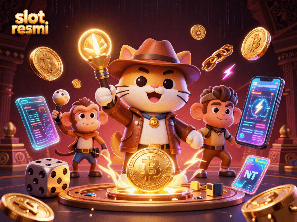 Experience the excitement of slot resmi gaming with a 3D illustration of a cat archaeologist uncovering treasures.