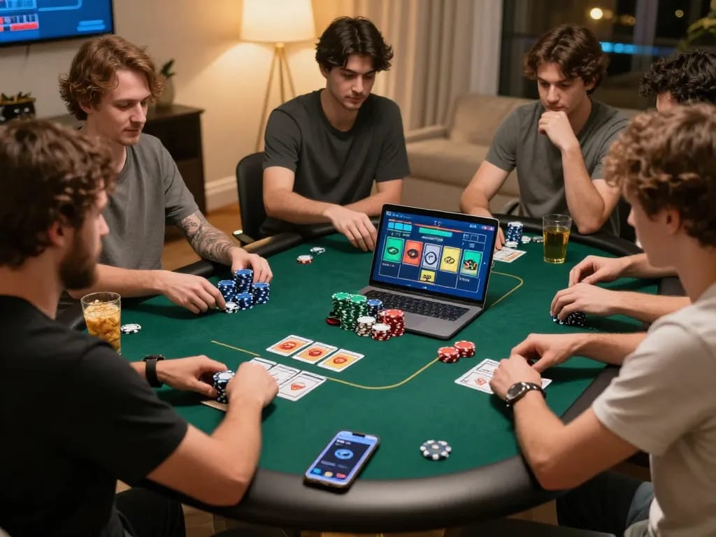 Engaged players at online poker game showcasing say88 platform with vibrant digital interface
