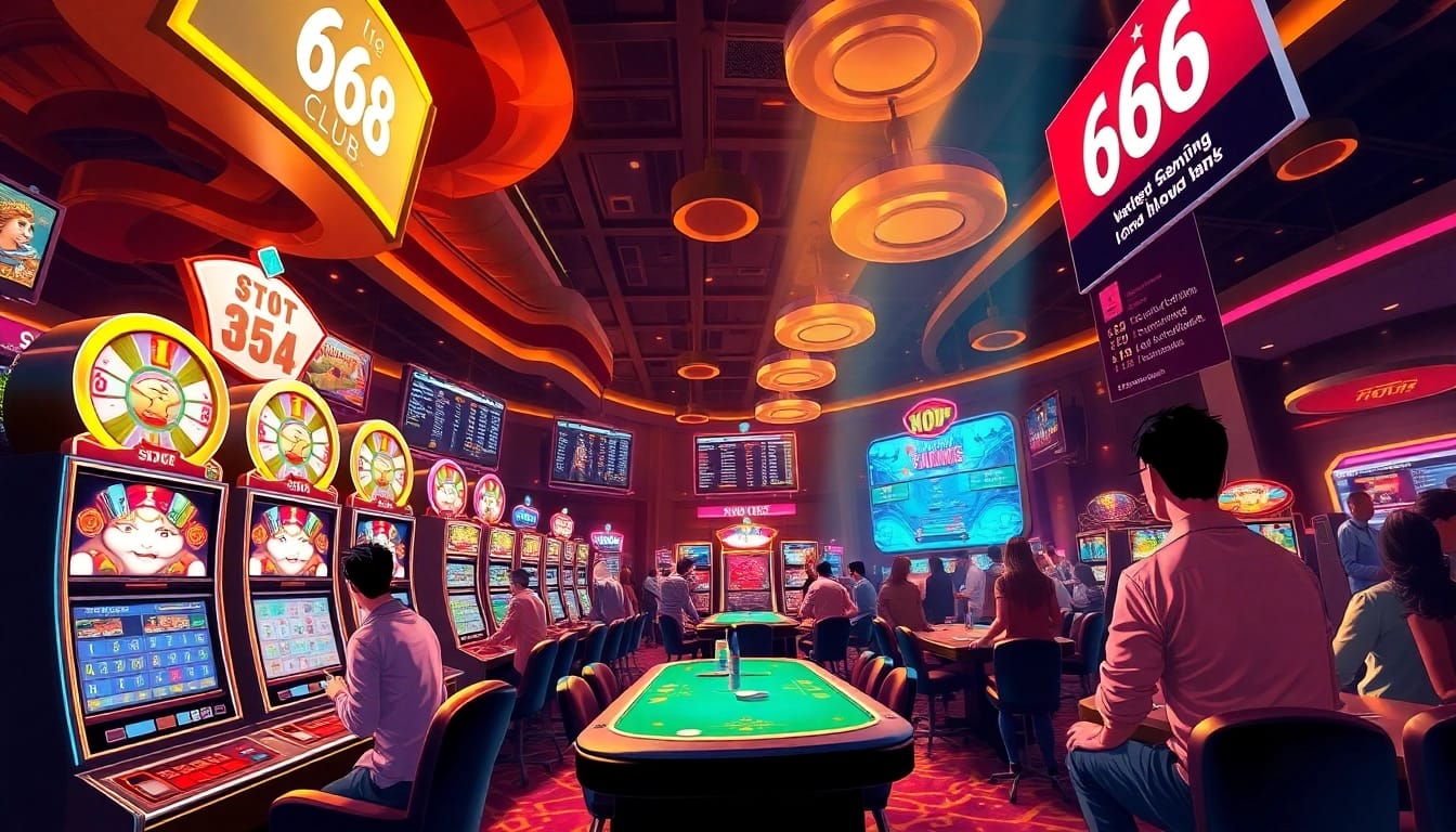 Experience thrilling gaming at https://66club.us.com/ with vibrant casino scene showcasing excitement and engagement.