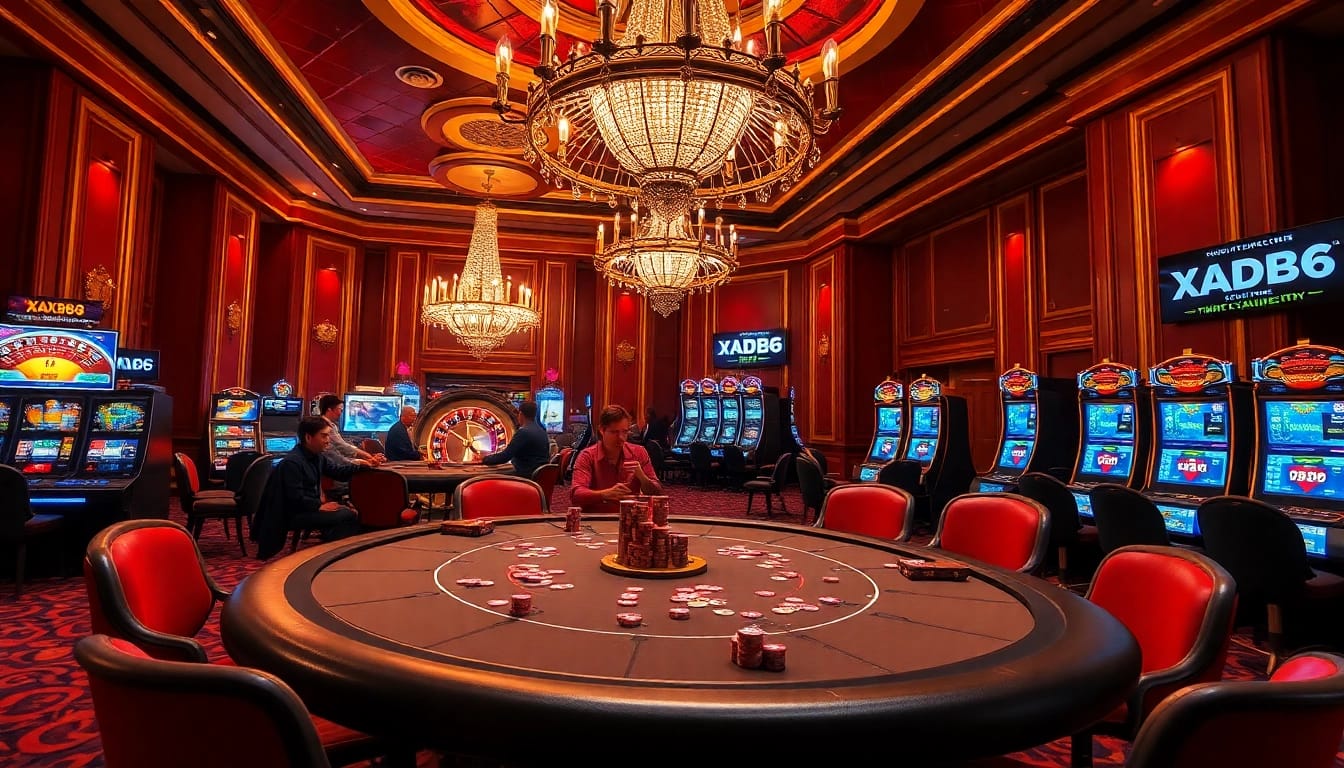 Players enjoying high-stakes poker at XX88 casino, with vibrant chips and roulette wheel.