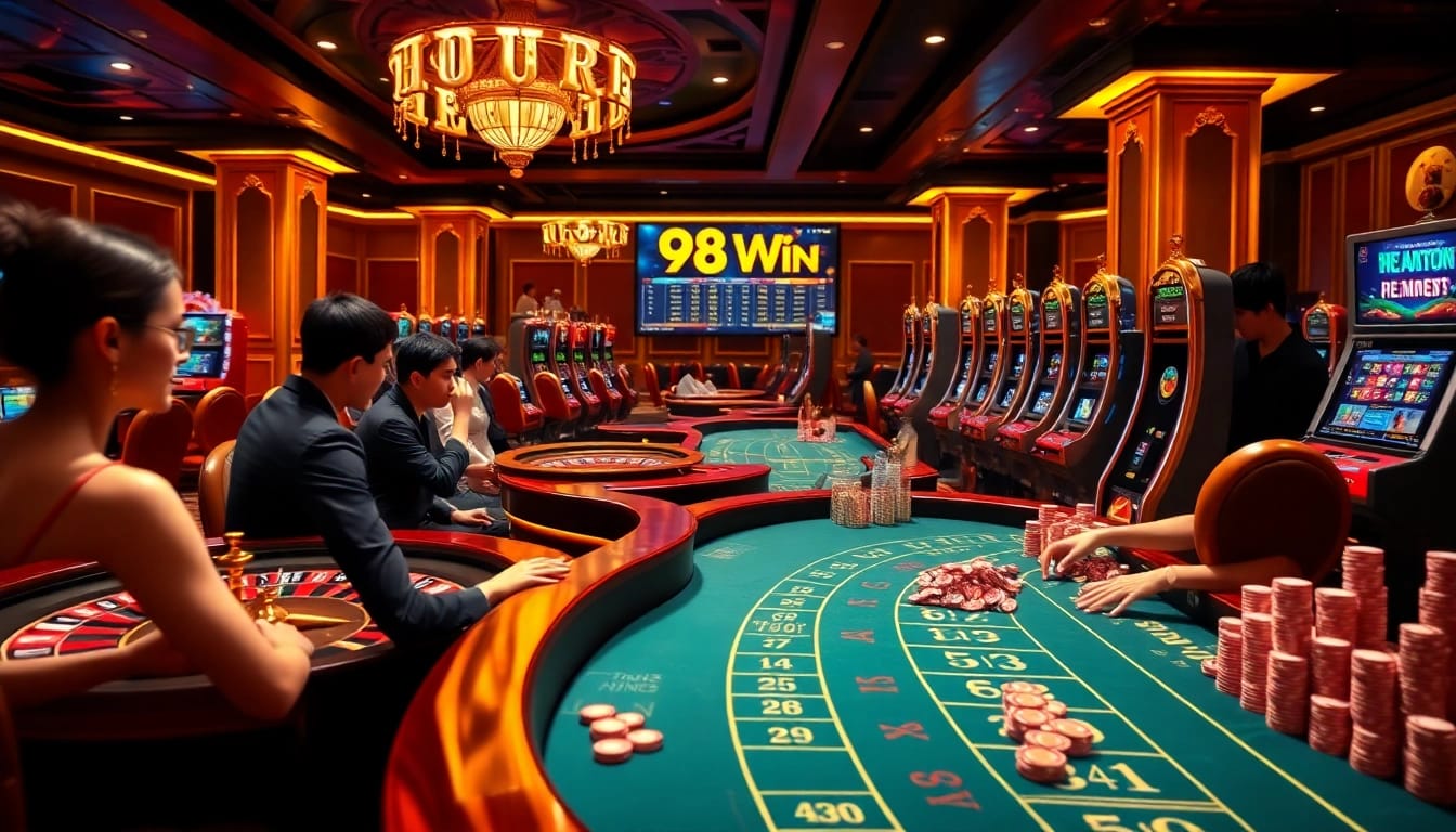 Experience high-stakes excitement at 98Win with vibrant casino gaming elements.
