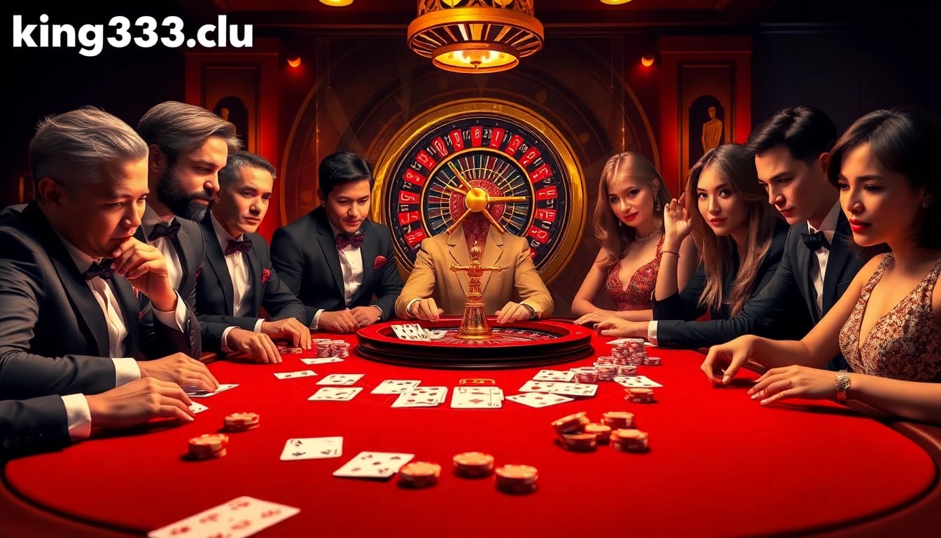 A thrilling poker game at king333.club showcasing high-stakes play and luxury casino vibes.
