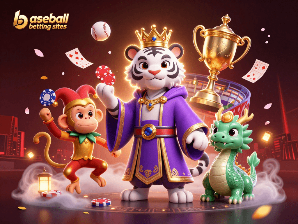 Engaging illustration representing baseball betting sites with vibrant characters and dynamic sports elements.