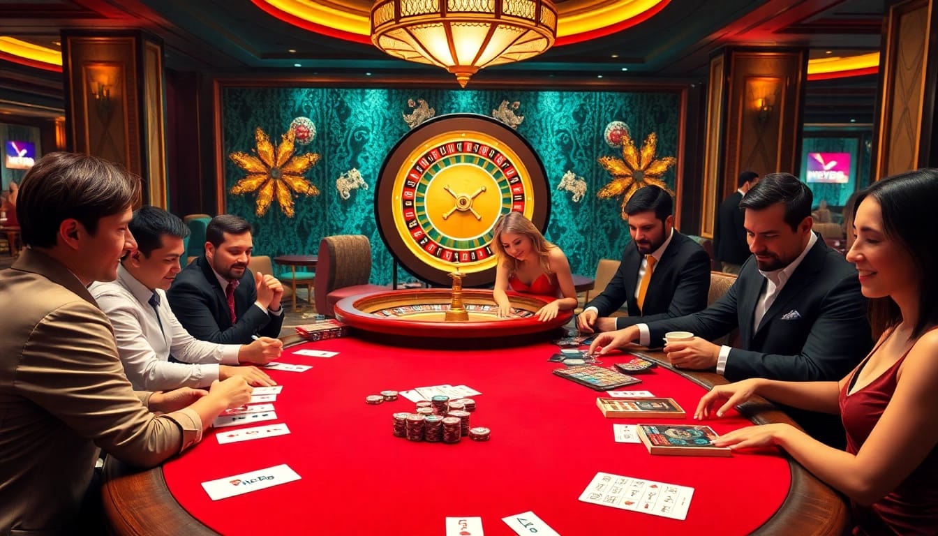 New88 casino players eagerly placing bets at vibrant gaming tables filled with excitement.