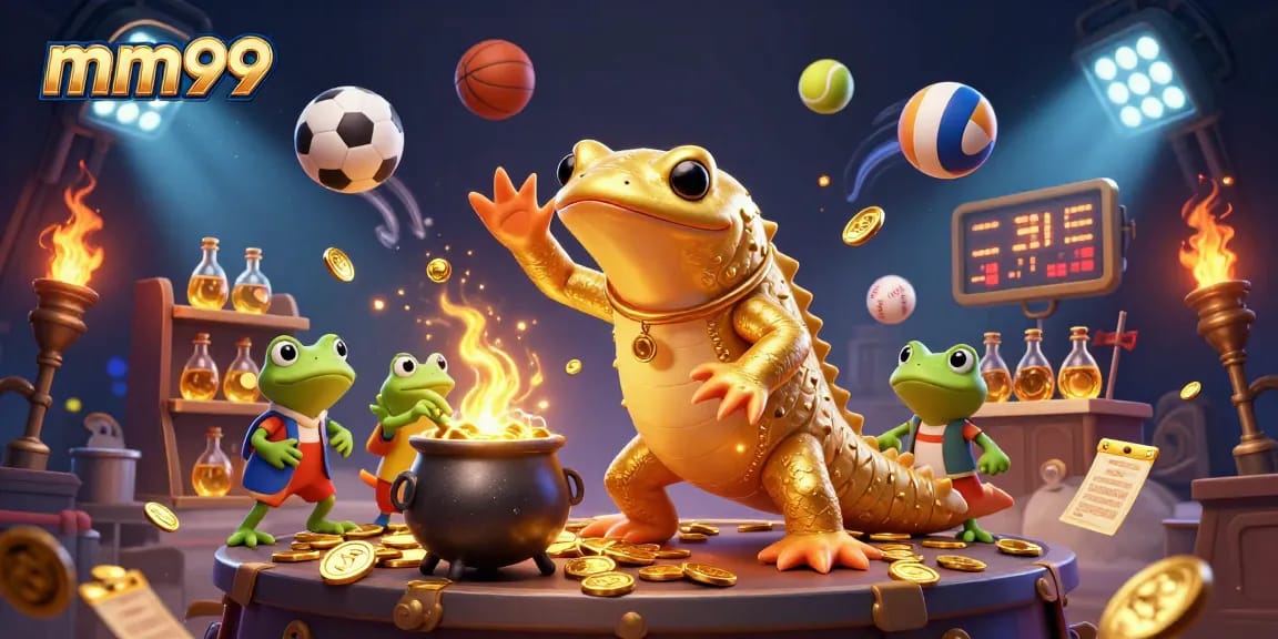 Experience thrilling sports betting with mm99 in this vibrant fantasy scene.