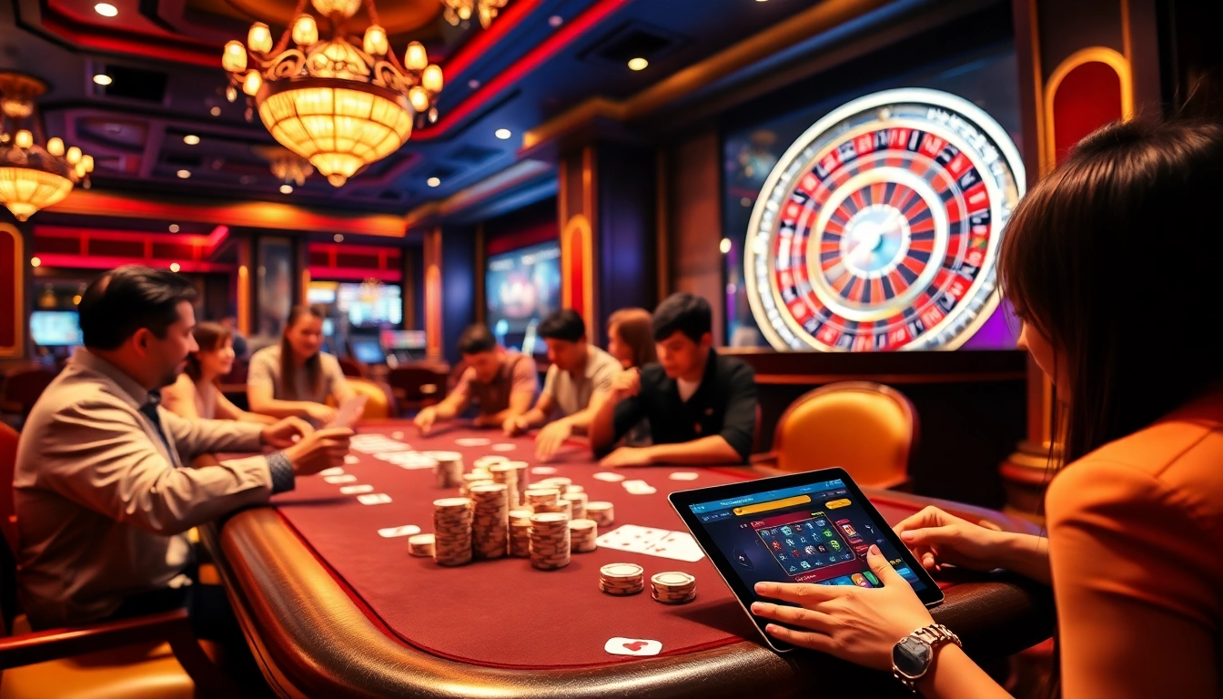MM88 casino table excitement with poker chips and vibrant roulette wheel in view.