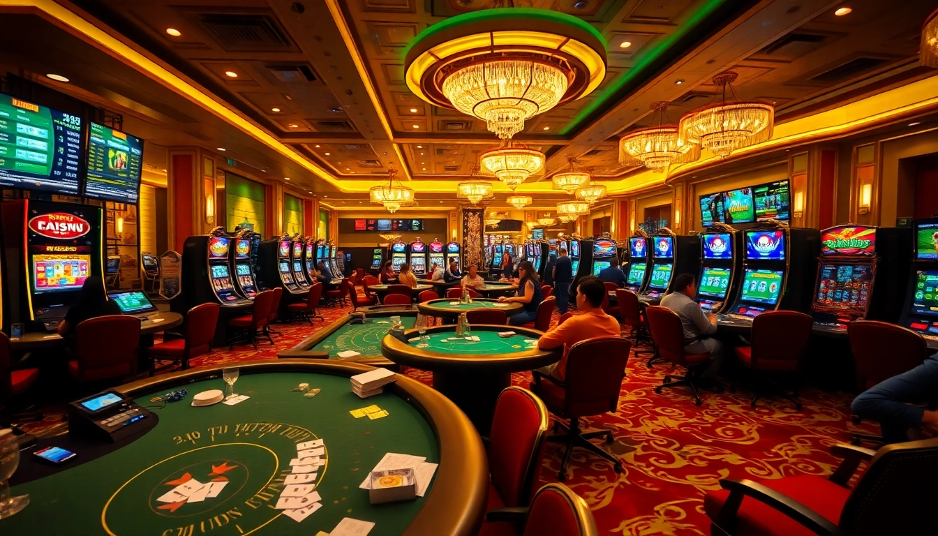 Exciting gaming scene with keonhacai5 betting odds displayed in a luxurious casino.