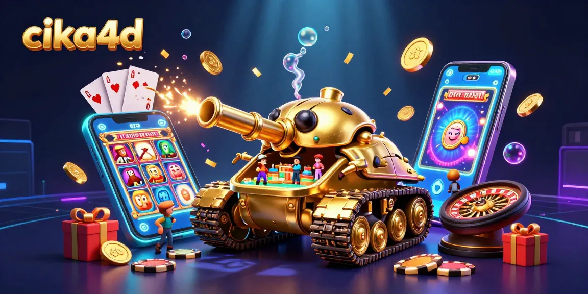 Engage with CIKA4D's vibrant casino experience featuring spinning slots and golden elements.