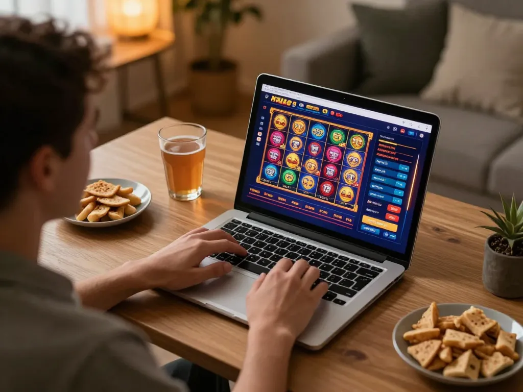 Player enjoying an online gaming session at a non gamstop casino from a cozy home office.