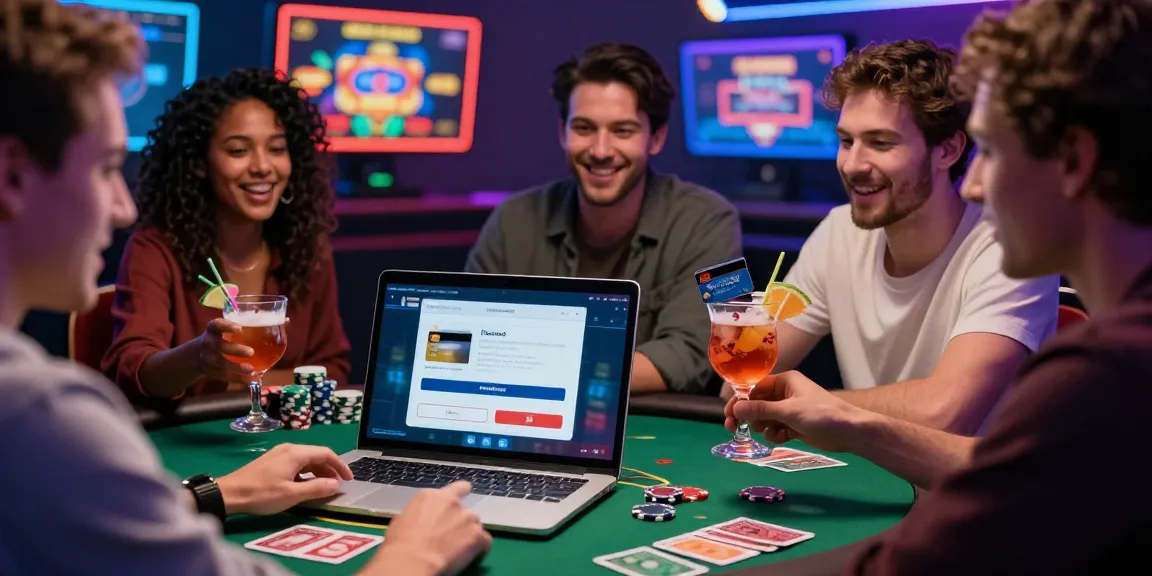 The lively atmosphere of players exploring credit card casinos at https://being-there.org.uk, showcasing excitement and engagement around a glowing laptop.