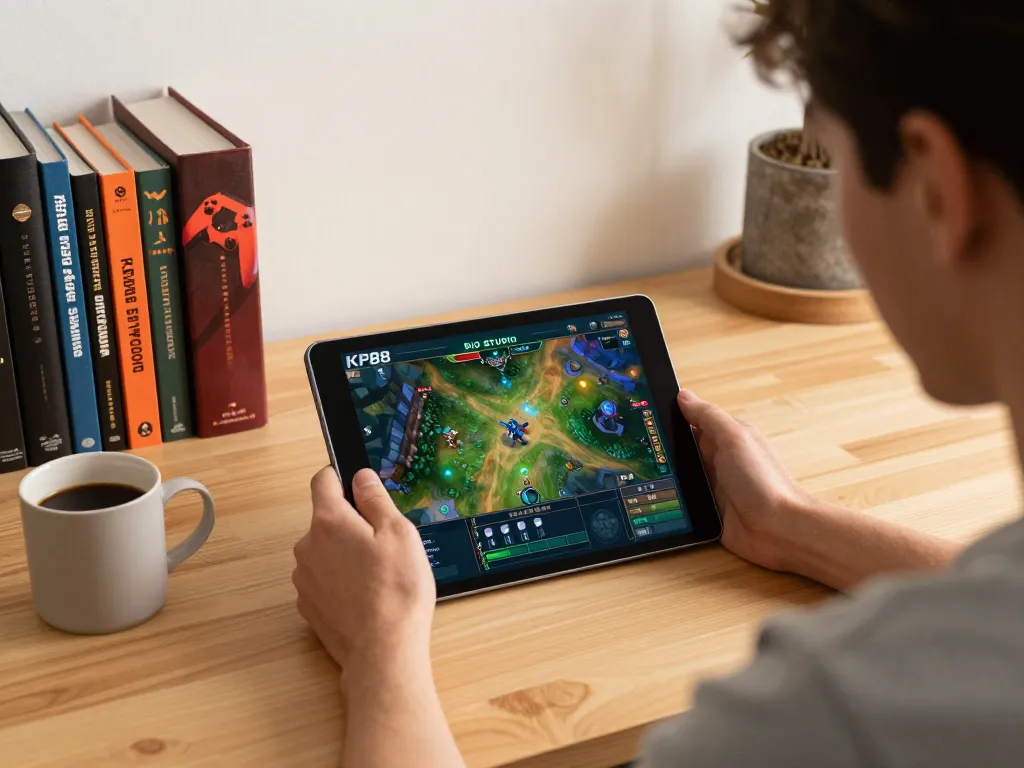 Engaged player exploring kp88 bio features on tablet for an immersive online gaming experience