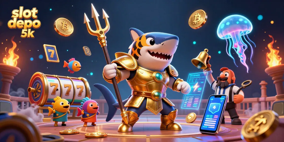 Experience thrilling gameplay with slot depo 5k in this vibrant underwater scene of a gladiator shark.