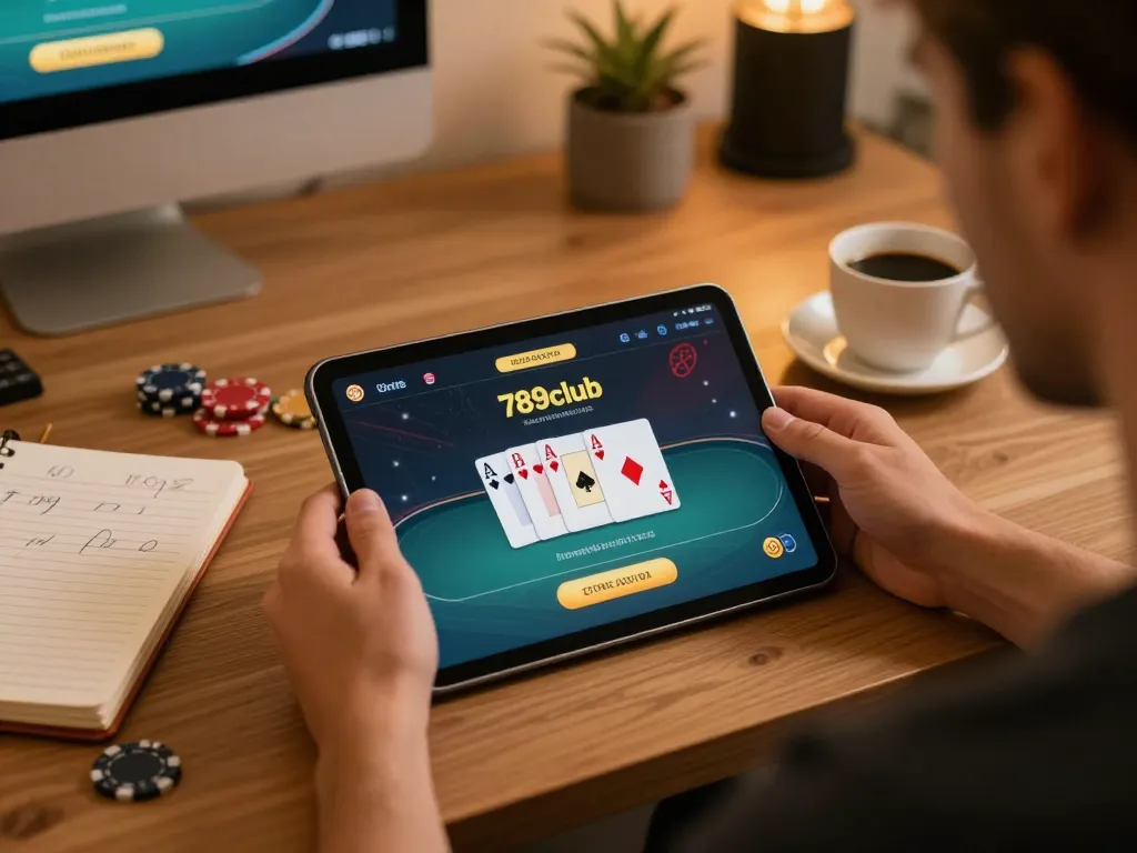 Engaging gameplay on 789club poker app with friendly home setting and strategic notes.