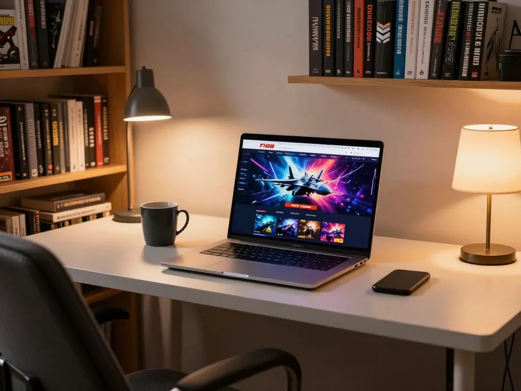 Player engaging with F168 casino on a laptop in a stylish home setting, showcasing a comfortable online gaming experience.