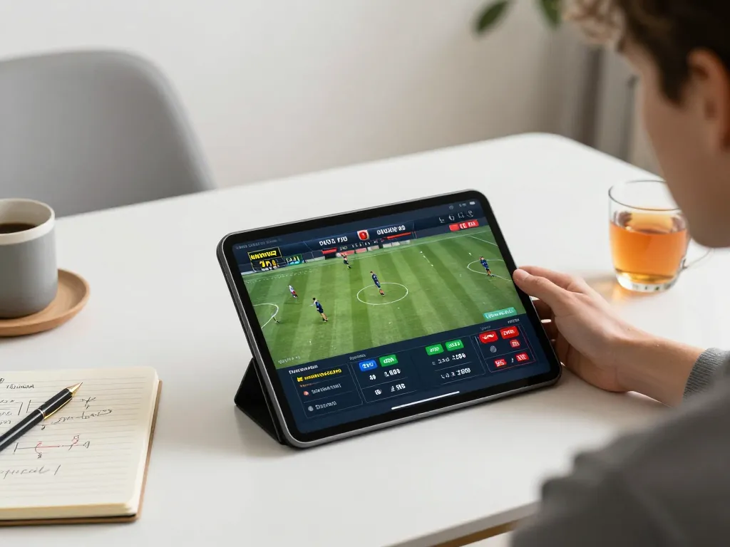 Kuwin player engaging in live sports betting on tablet in stylish setting