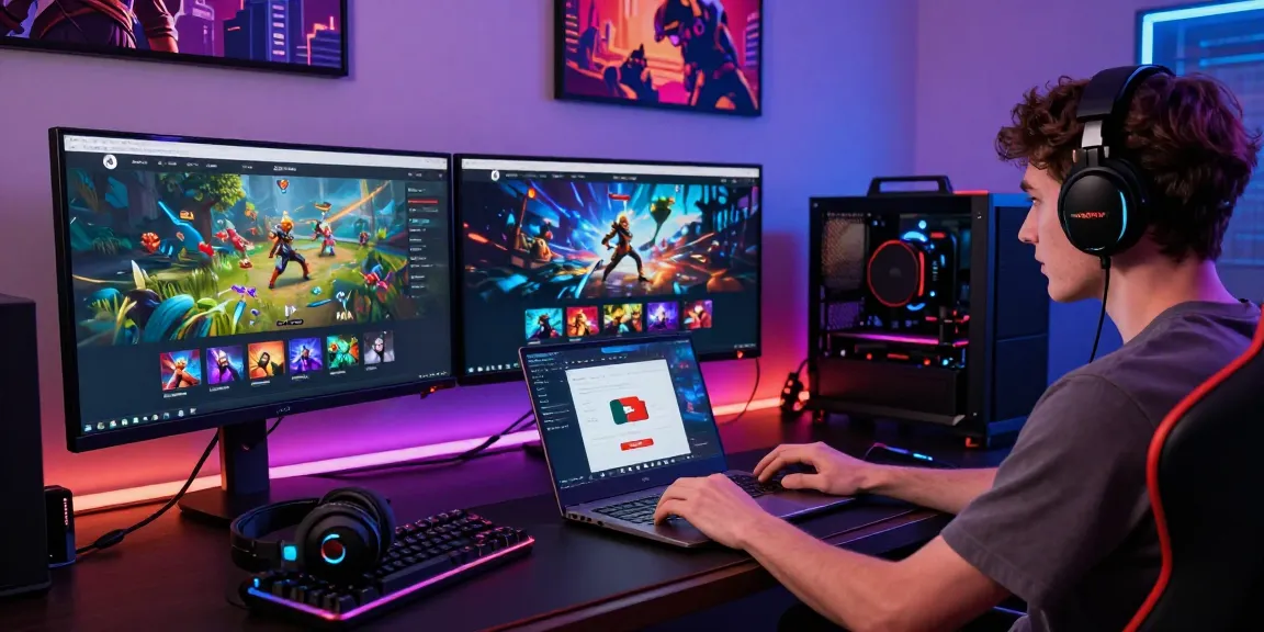 Mahajitu online gaming member using laptop with colorful LED lights, showcasing engagement and excitement.