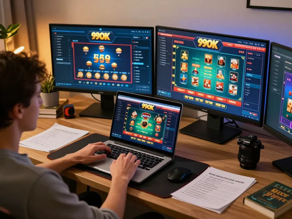 Player strategizing on 99OK gaming site using laptop at home for optimal betting experience.