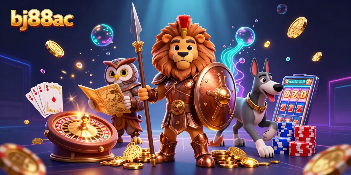 Experience the thrill of gaming at bj88ac, featuring energetic characters amidst cascading coins and dynamic roulette.