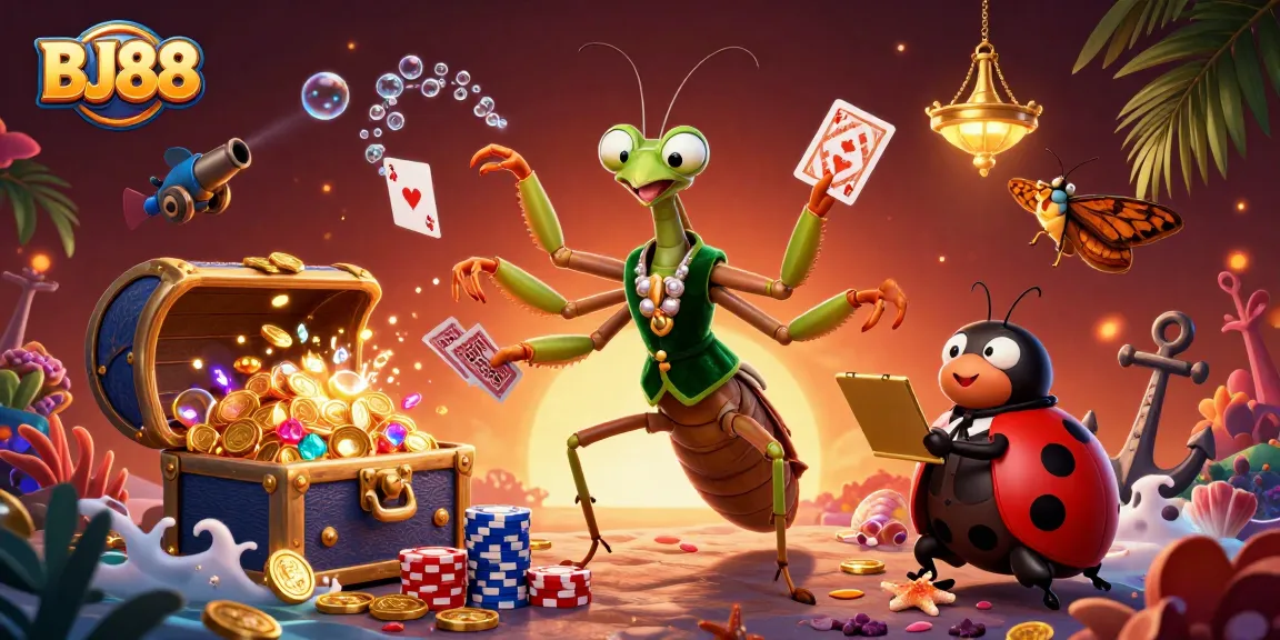 Experience thrilling casino action at BJ88 with a vibrant scene featuring card dealers and games