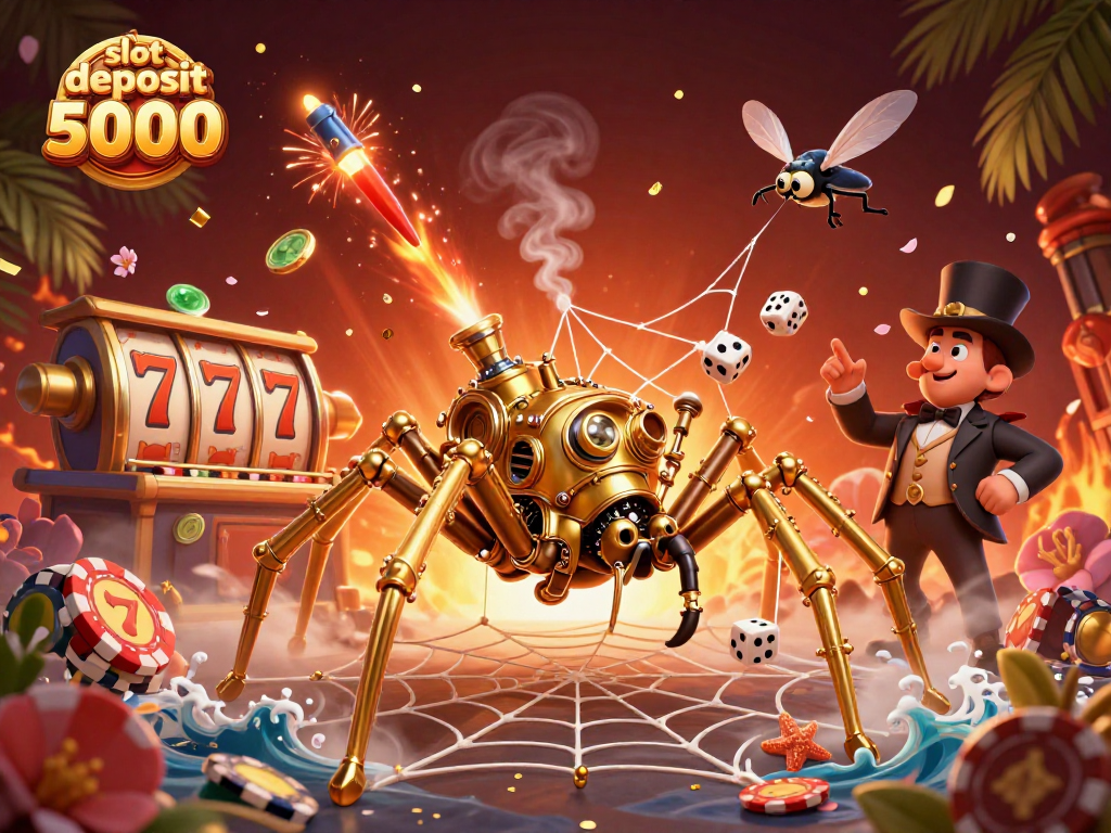 Win big at slot deposit 5000 with a colorful steampunk casino adventure, showcasing intricate details and vibrant elements.