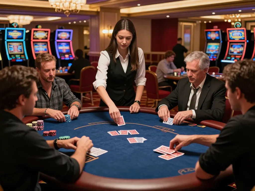 Players strategizing in a riveting poker game at rik vip casino, under ambient elegant lighting.