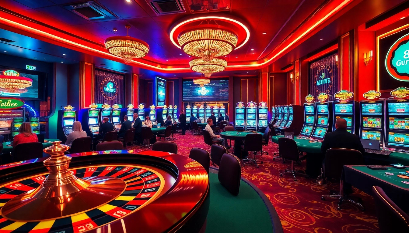 Exciting s8 live gaming action at a vibrant casino with roulette and poker tables.