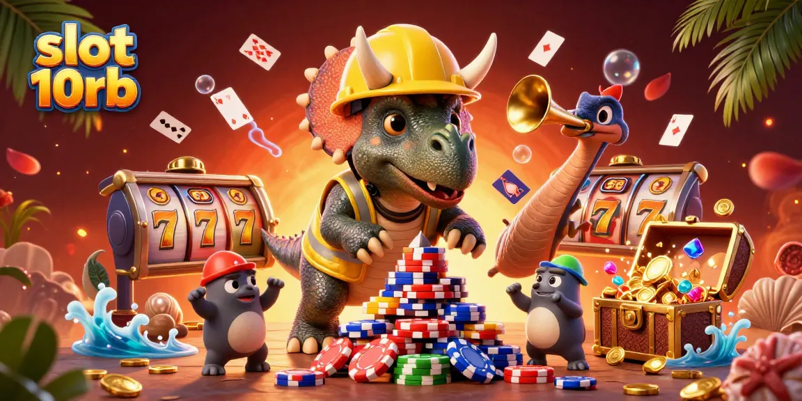 Celebrate winning moments with slot 10rb as the triceratops builds a poker chip pyramid.