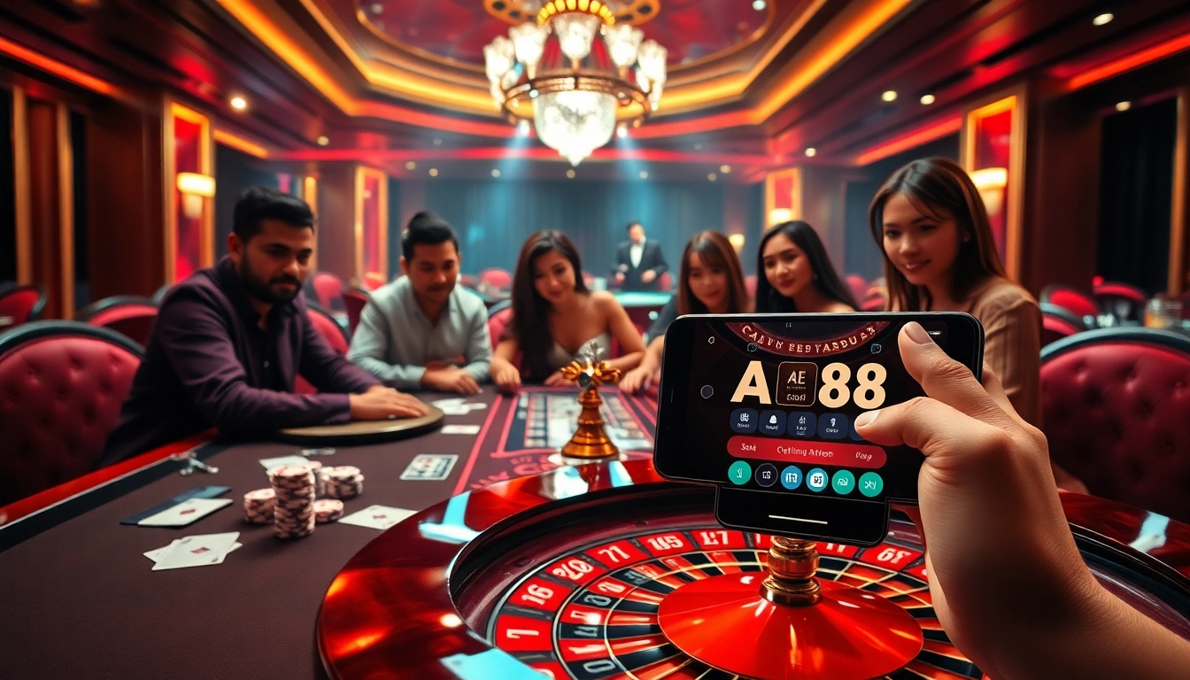 Experience the thrill of AE888 casino gaming with players engaged at an elegant table.
