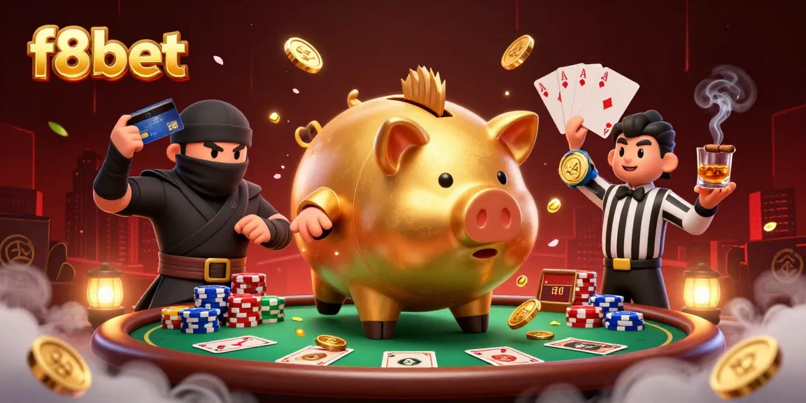 Engage in thrilling gaming moments with F8BET's vibrant casino illustration featuring dynamic characters.