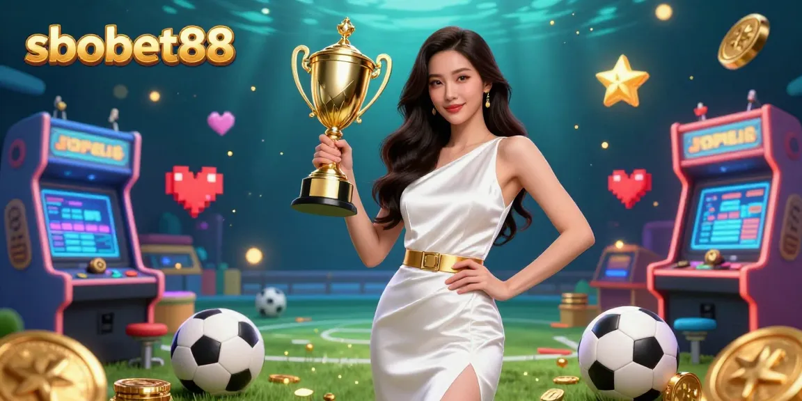 Experience the excitement of sbobet88 with a victorious Asian woman celebrating sports betting success.