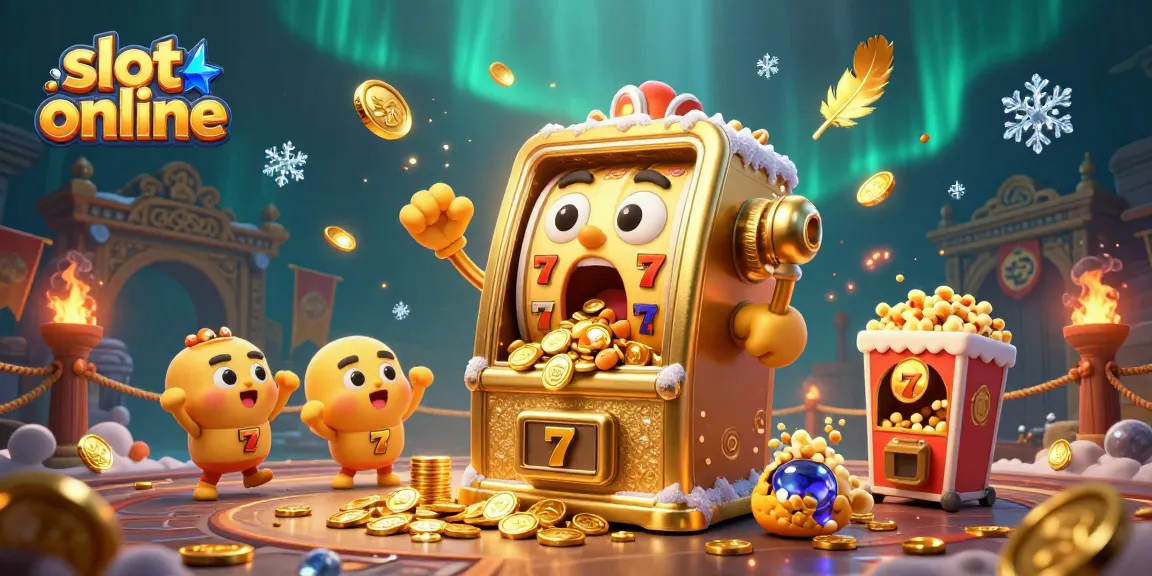 Slot online memicu jackpot dengan mesin slot emas yang dikelilingi koin berkilauan dalam suasana kasino yang meriah.