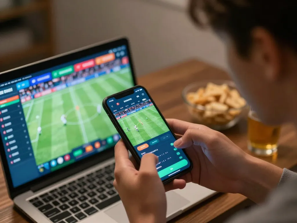 Engage in live sports betting on bk8 using a smartphone in a cozy atmosphere