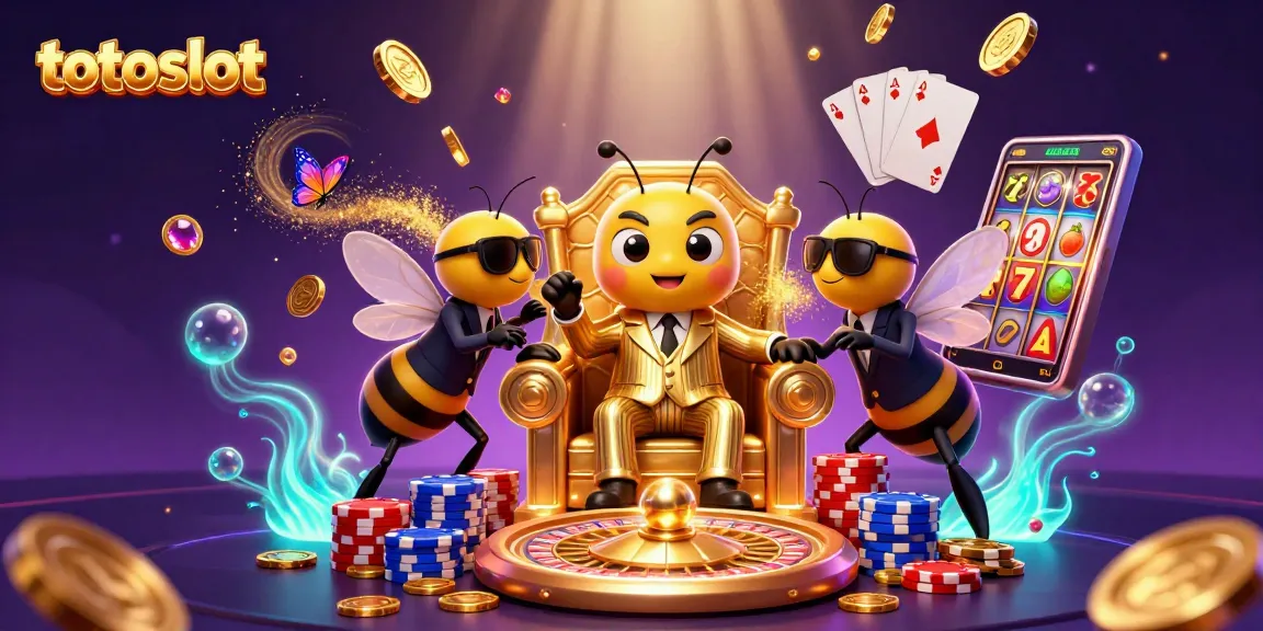 Totoslot offers a vibrant 3D casino scene with a bumblebee mob boss and dynamic elements.