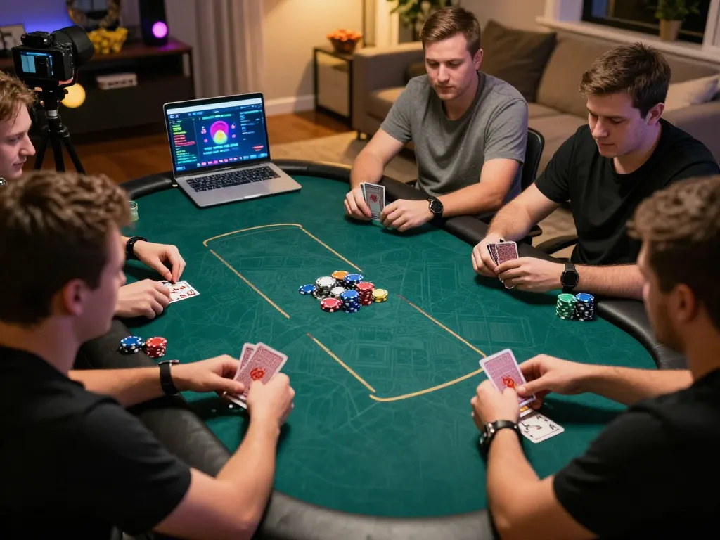 Experience LC88 online poker with friends in a cozy environment, showcasing strategy and excitement.