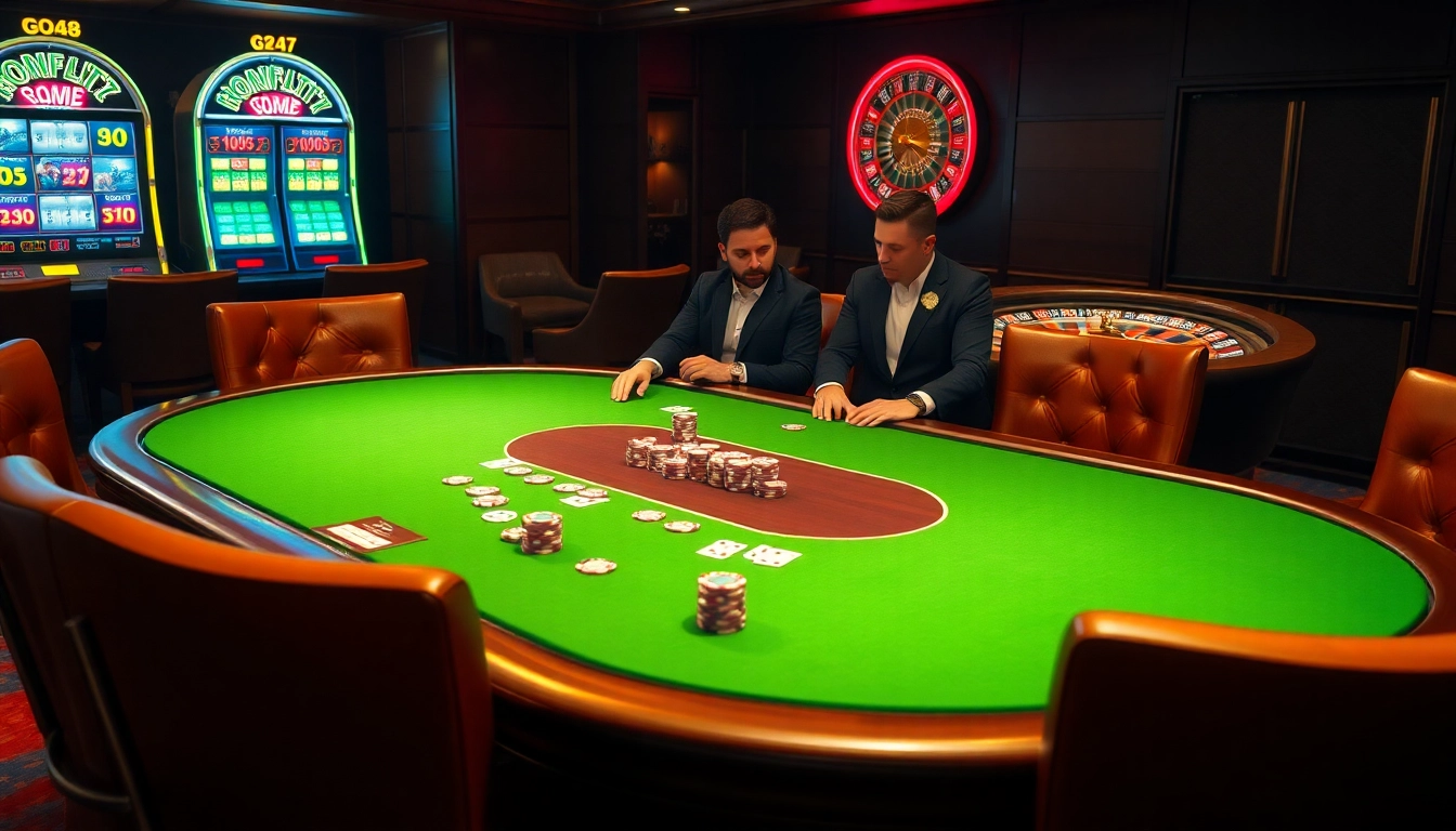 Experience the thrill of Go8 with luxurious casino elements including vibrant tables and high-stakes games.