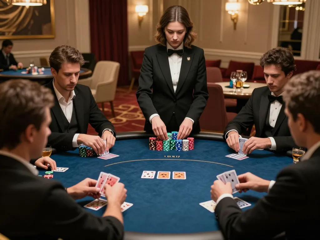 Exciting poker gameplay at a VIP casino table, showcasing sun win strategies in a luxury setting