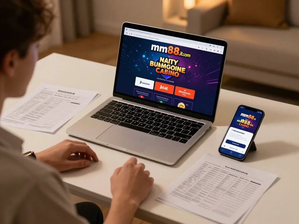Engaged user playing at mm88.it.com, showcasing online casino features with a cozy atmosphere.