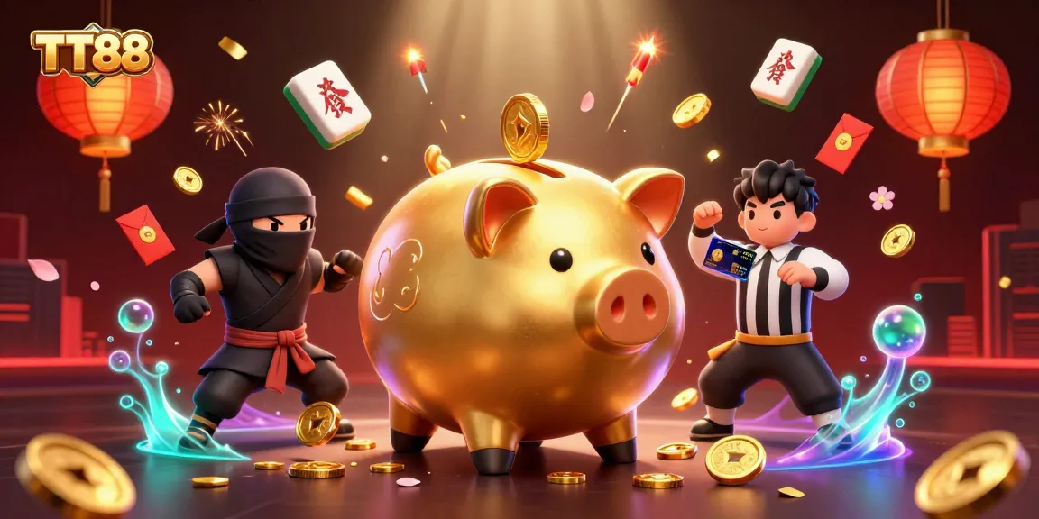 TT88 reveals exciting games with dynamic characters celebrating winning moments amidst vibrant casino elements.