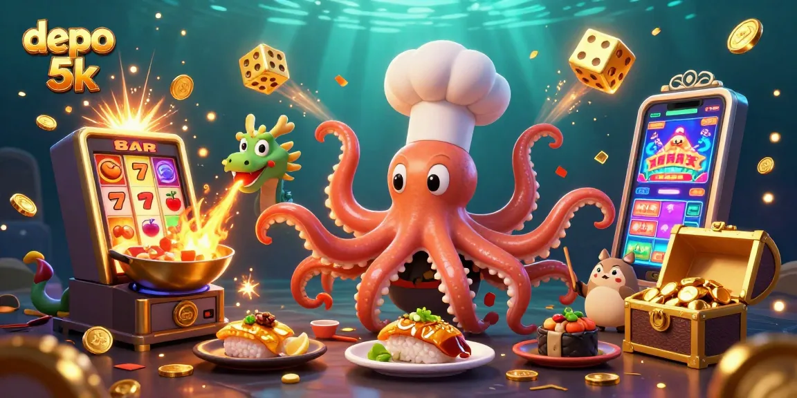 Experience epic wins with depo 5k slots in this vibrant 3D illustration bursting with action.