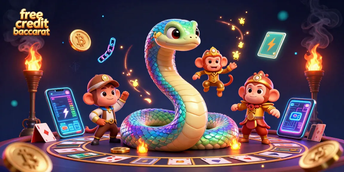 Engage with free credit baccarat as the playful monkey king swings around vibrant casino elements.
