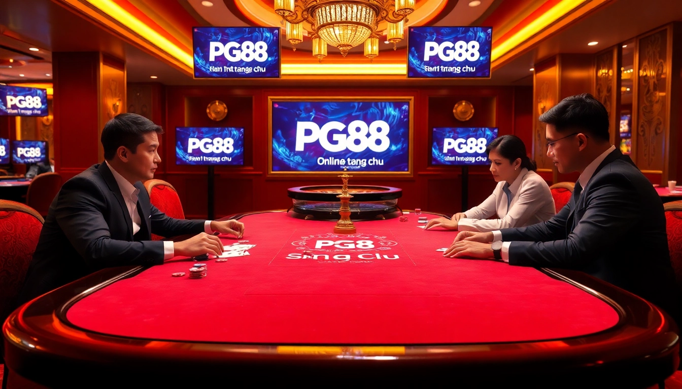 Experience the thrill of pg88 trang chu with players strategizing over poker at a luxurious casino table.