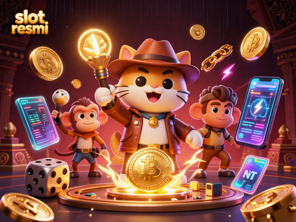 Experience the excitement of slot resmi gaming with a 3D illustration of a cat archaeologist uncovering treasures.