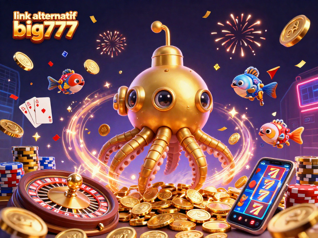 Join the excitement in this vibrant scene celebrating link alternatif big777 with captivating casino elements.