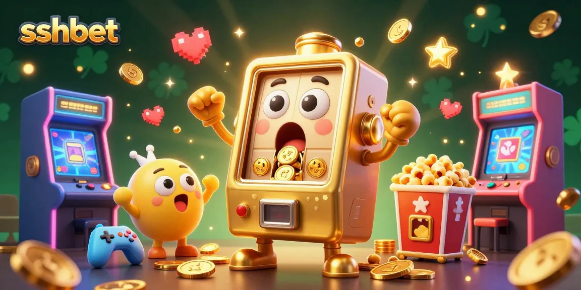Experience the excitement with sshbet as the golden slot machine cheers for its jackpot, amidst vibrant casino elements.