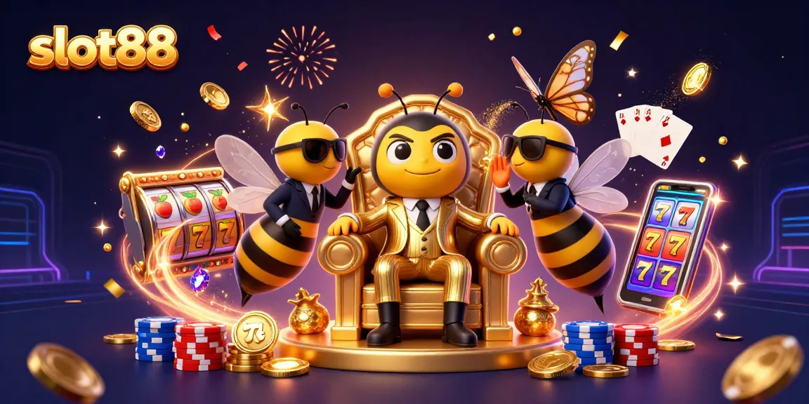 Emas slot88 berputar dengan jackpot dan karakter kartun di kasino. Bersiap menang!